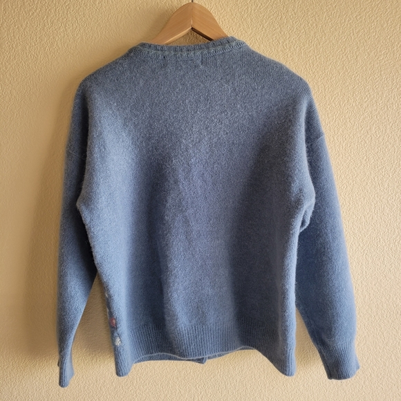 Vintage Spring Creek Angora Sweater Fair isle Blue Sheep Flower Cardigan Size M - Picture 4 of 8